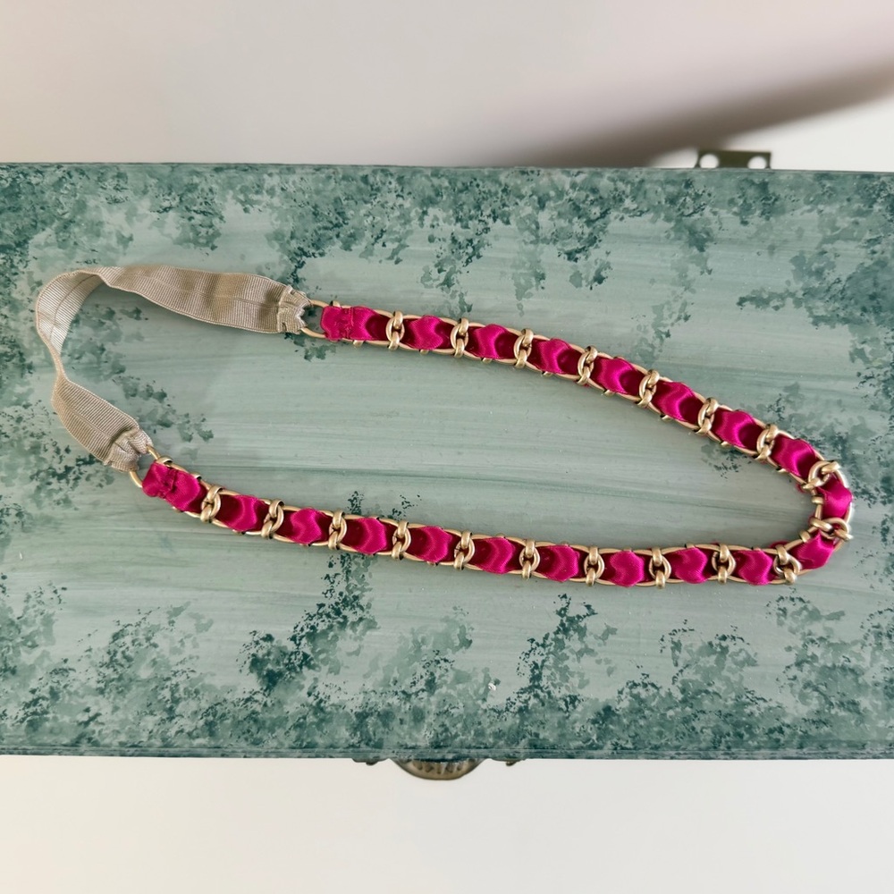 J. Crew Pink Ribbon & Gold Chain Headband